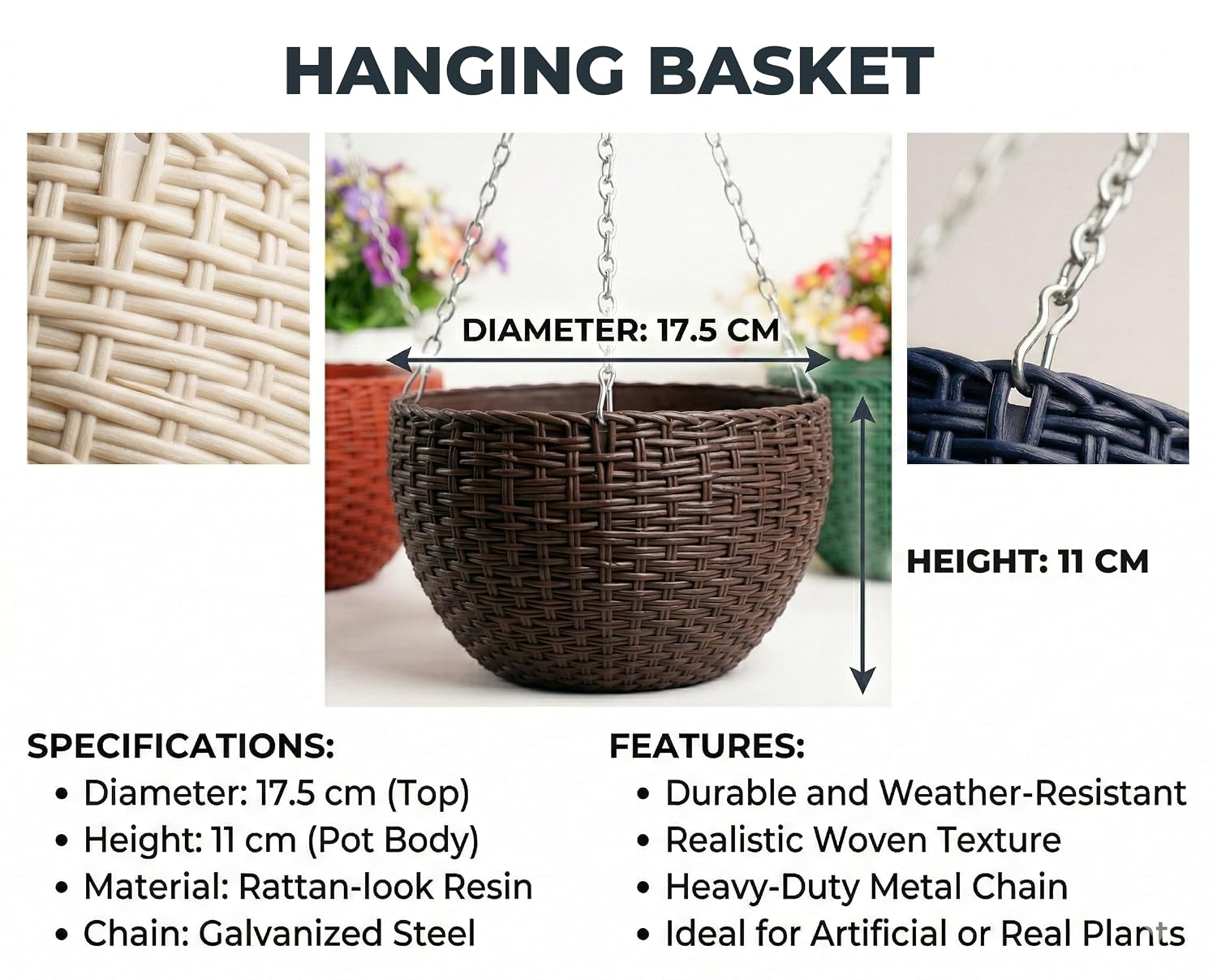 Ocean Mart- Euro Hanging Planters - 5 Pcs (7 Inch, Multicolor) [Apply 50% Coupon]