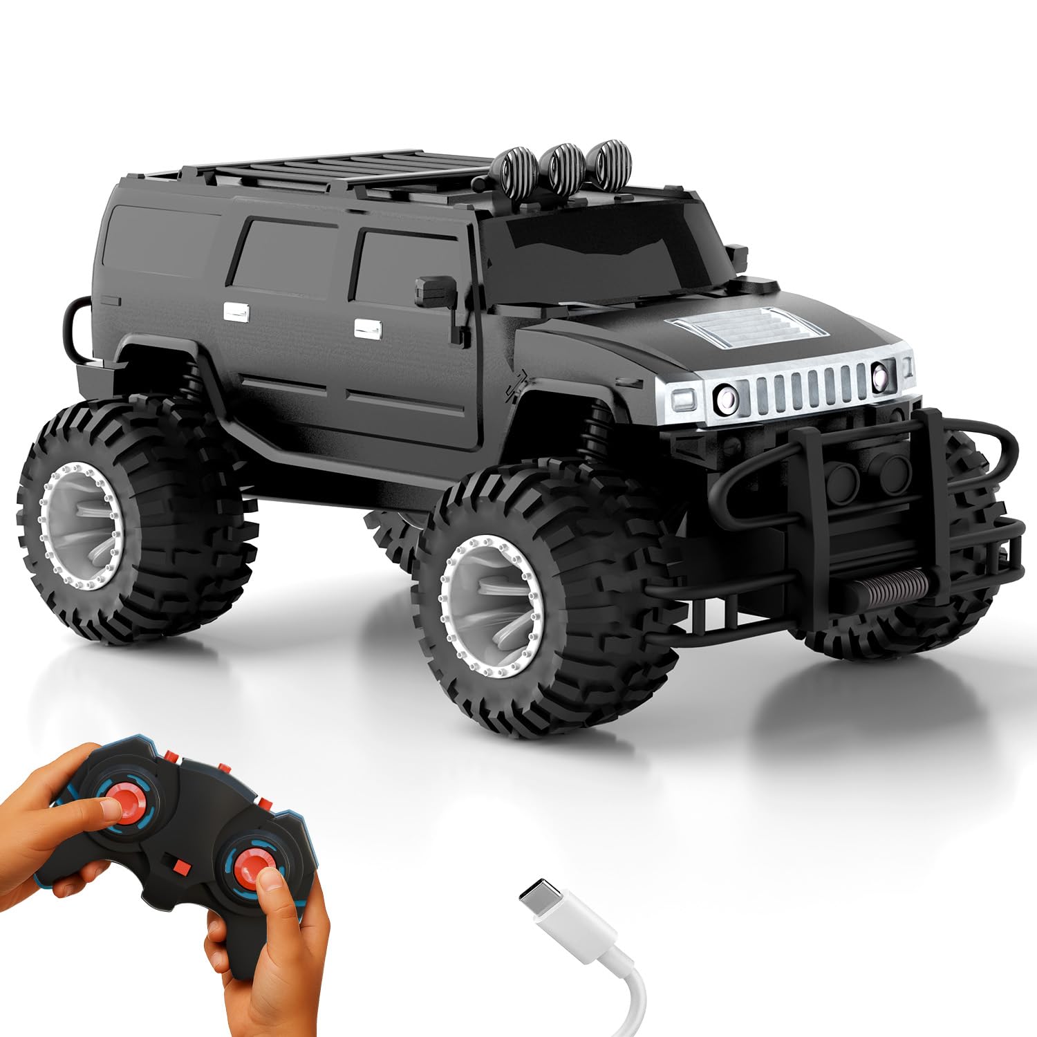 Off Roader Remote Control Car Toy for Kids, 2.4GHz High-Speed Monster Truck SUV, LED Headlights, Type-C Rechargeable, An