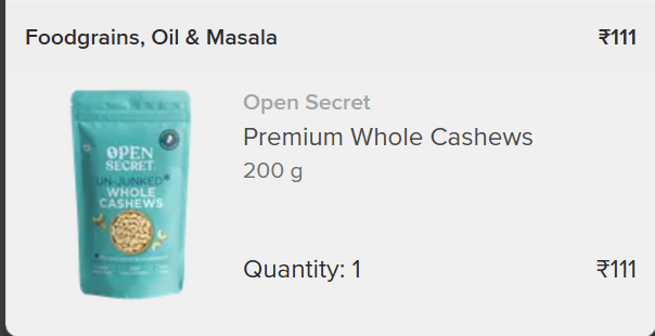 Open Secret Premium Whole Cashews, 200 g
