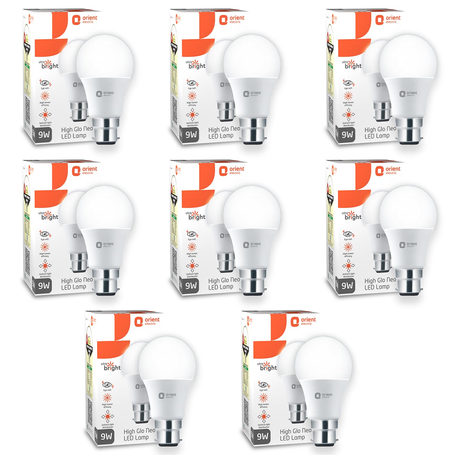 Orient Electric 9W High Glow LED bulb| 180-degree wide beam angle| Voltage surge protection Up to 4 kV| 6500K, Cool Whit
