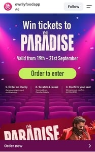 Ownly Food: Win Tickets to The Paradise | Order & Scratch to Win