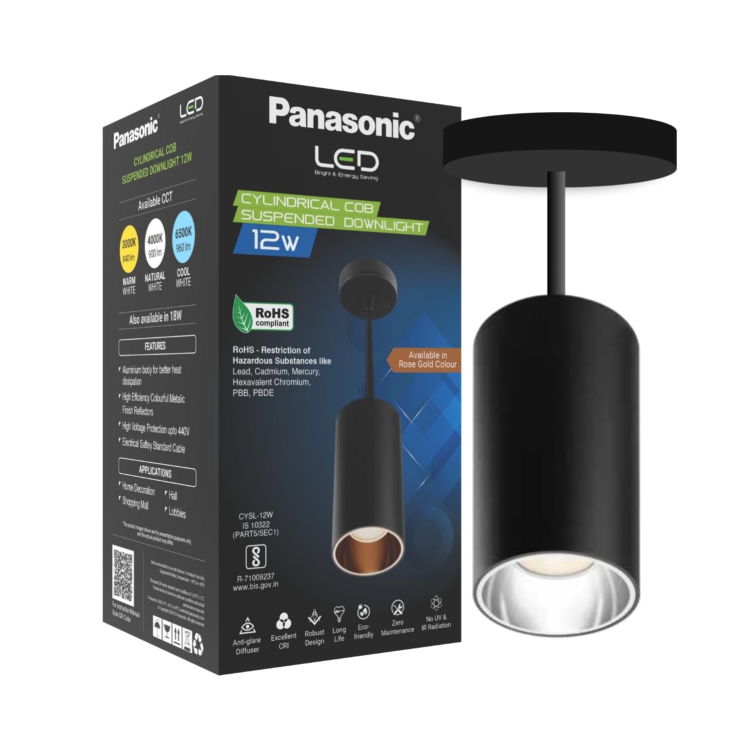 Panasonic 12W Cylindrical Pendant Spotlight (Natural White - PDHM01124)