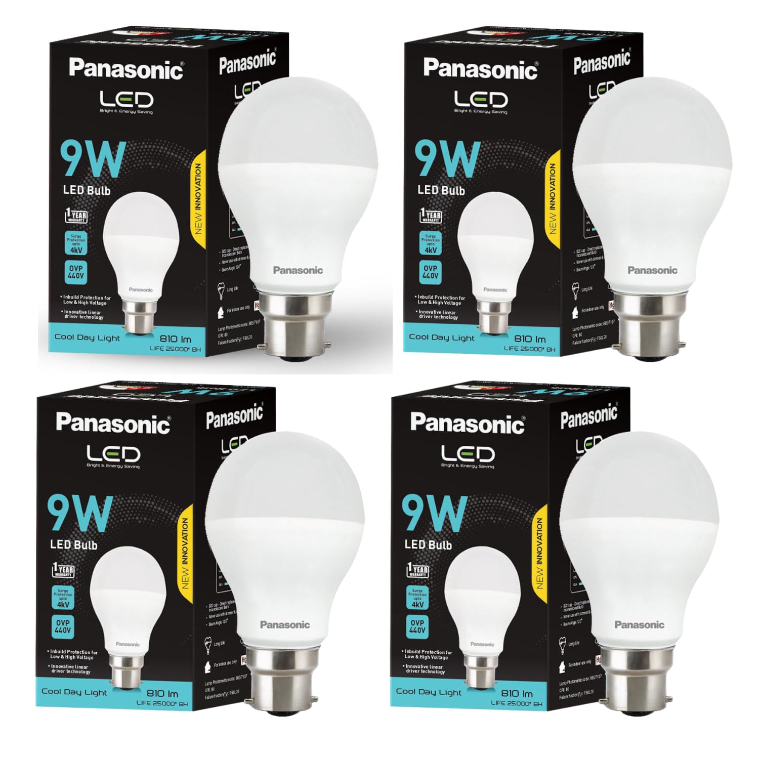 Panasonic Dura Saver 9W Bulb, B22 LED Bulb (Pack of 4)