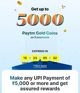Paytm: Pay Rs. 1 or more everyday get 100 Gold coins (1st Payment of Day)