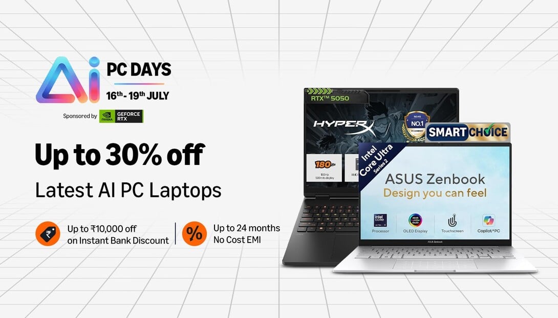 PC DAYS Up to 30% off Latest Al PC Laptops- Up to Rs10,000 off on Instant Bank Discount ,Up to 24 months No Cost EMI (16