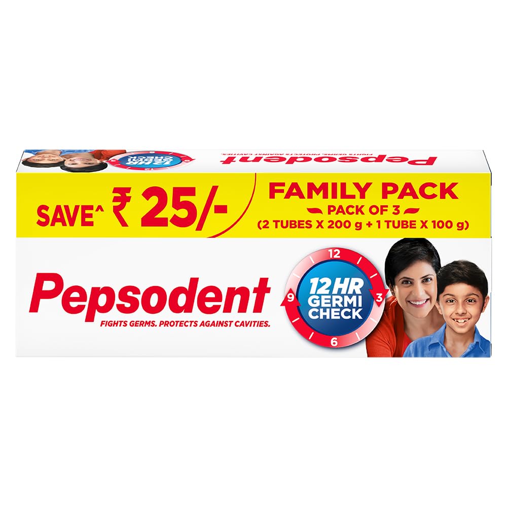 Pepsodent Germicheck Anti cavity Toothpaste | 12 HR protection from cavity germs | Mint flavour||Family Pack_500G (200g+