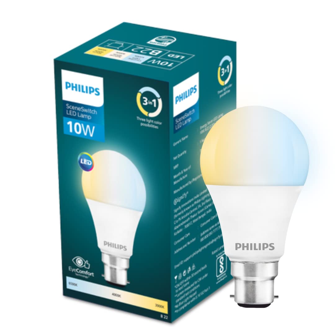 Philips 10-watt LED Bulb|3 Colors in 1 LED Bulb|Scene Switch Bulb for Home & Decoration|Color: Tunable White, Pack of 1