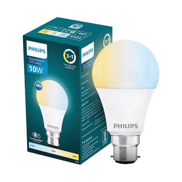Philips SceneSwitch 3-in-1 Light Modes 10W LED Bulb | CDL-NW-WW | B22 Base | Change Brightness with Wall Switch | Energy