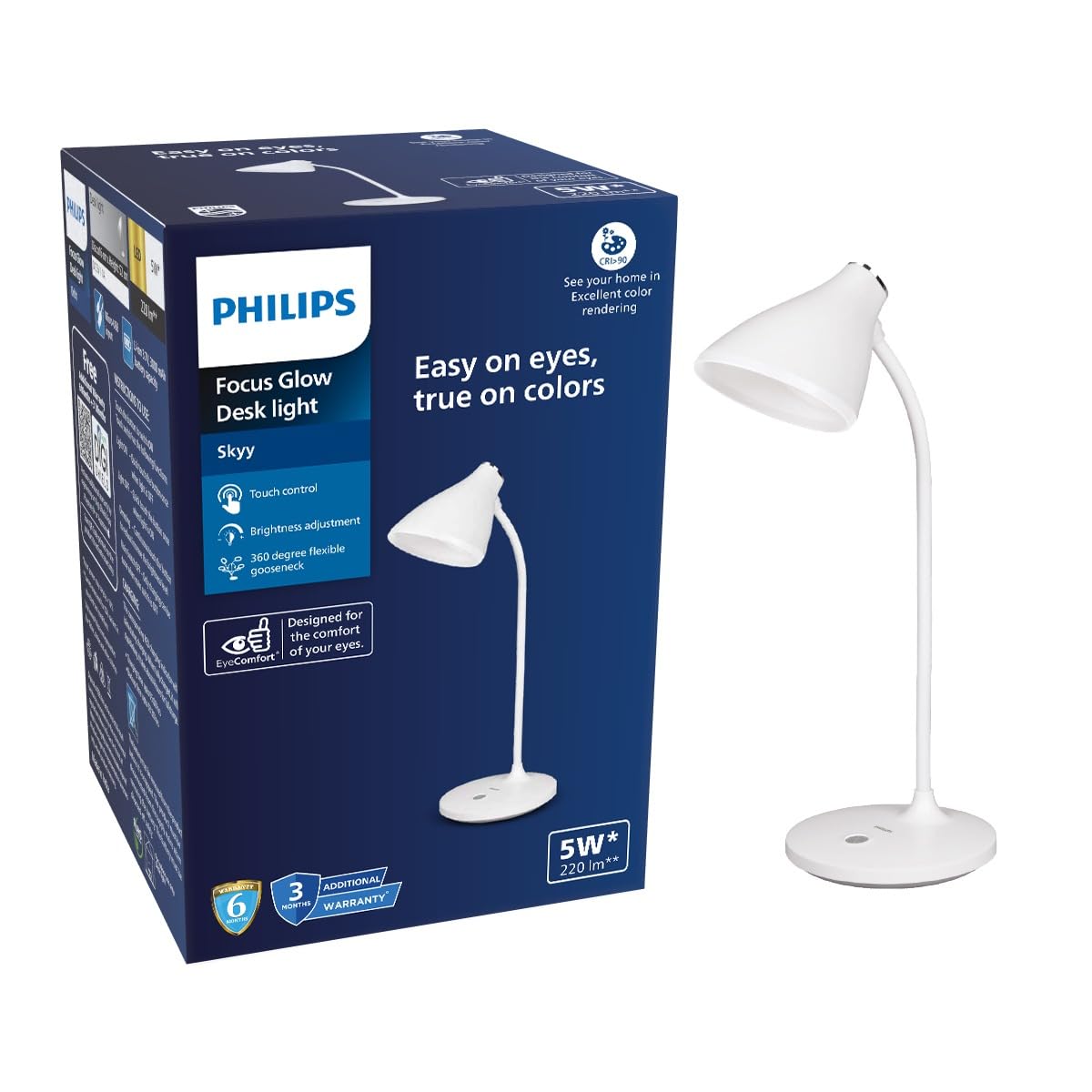 PHILIPS Sky 5W Rechargeable Touch Controlled Table Lamp with Brightness Control, White and Chrome