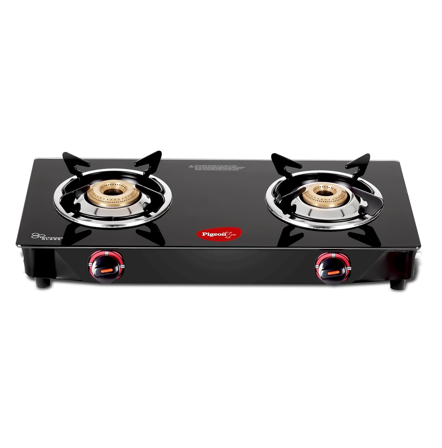 Pigeon Ignia 2 Burner Gas Stove | Brass Burner | Easy Cleaning | Toughened Glass | 2 year Warranty