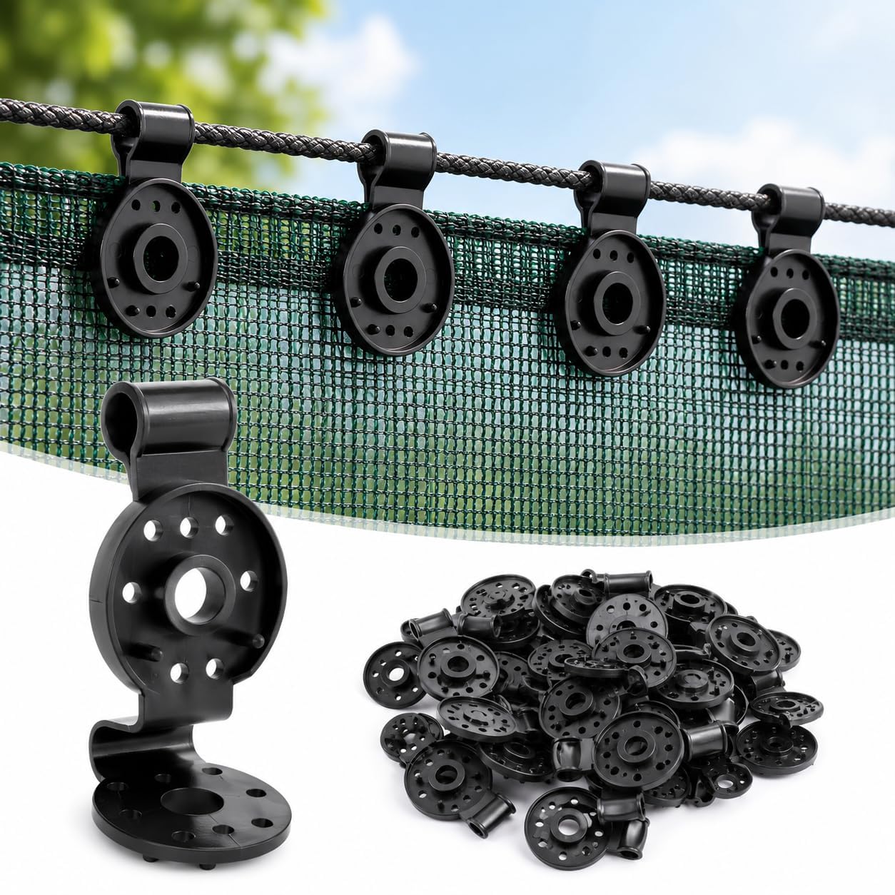 Plastic Shade Net Clips with Hole and Rope Hook, 30 Pcs | Round Tarp Fixing Fasteners for Garden Mesh, Greenhouse Shade