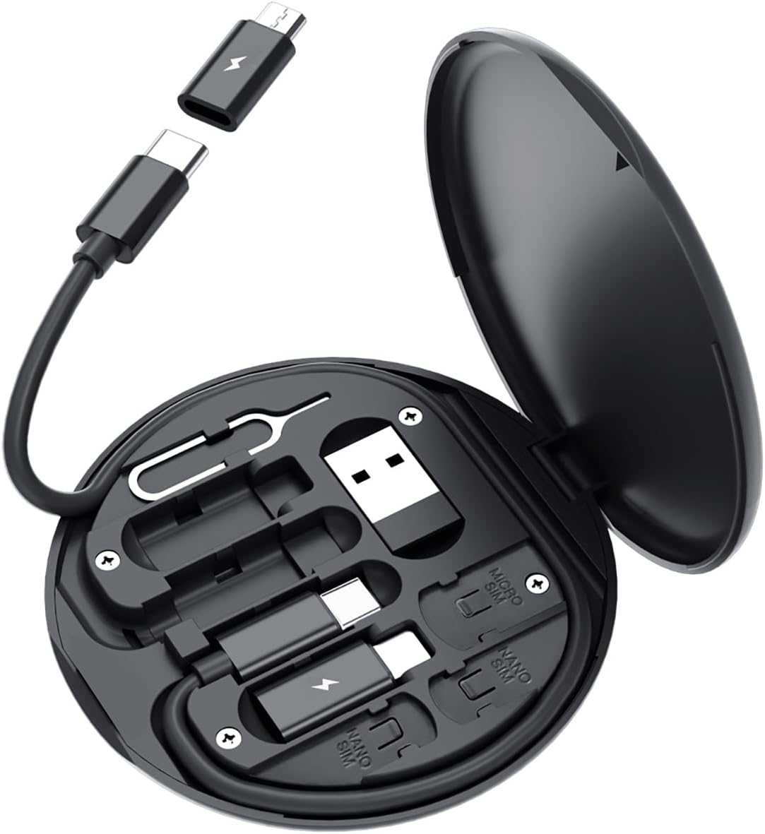 60W Multifunctional Fast Charging Data Cable Kit with Conversion Set – USB-A & USB-C to Micro/USB-C/i O S Connectors, Data Transfer, SIM Storage, SIM Eject Pin, Pocket Mirror & Phone Holder (Black)