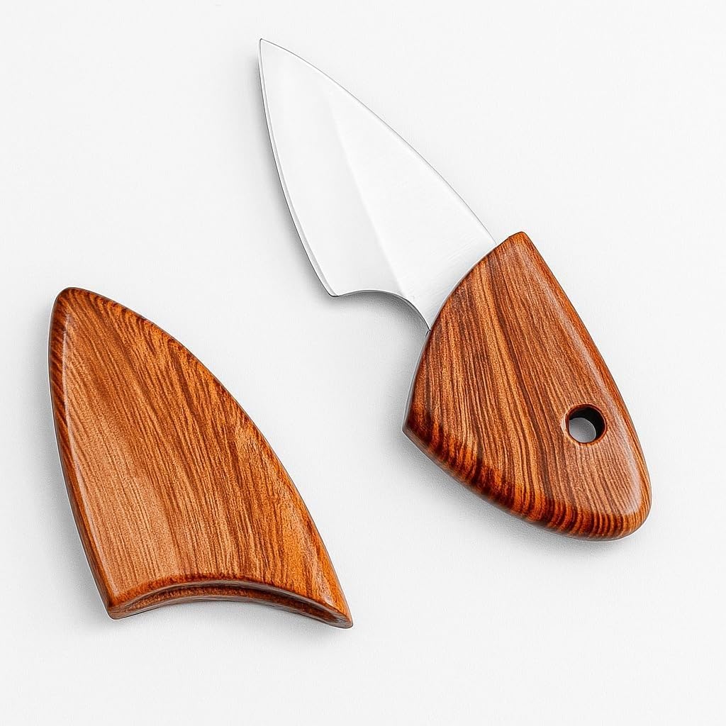Pocket Folding Knife with Wooden Handle, Compact Portable EDC Mini Knife, Stainless Steel Blade for Cutter for Vegetable