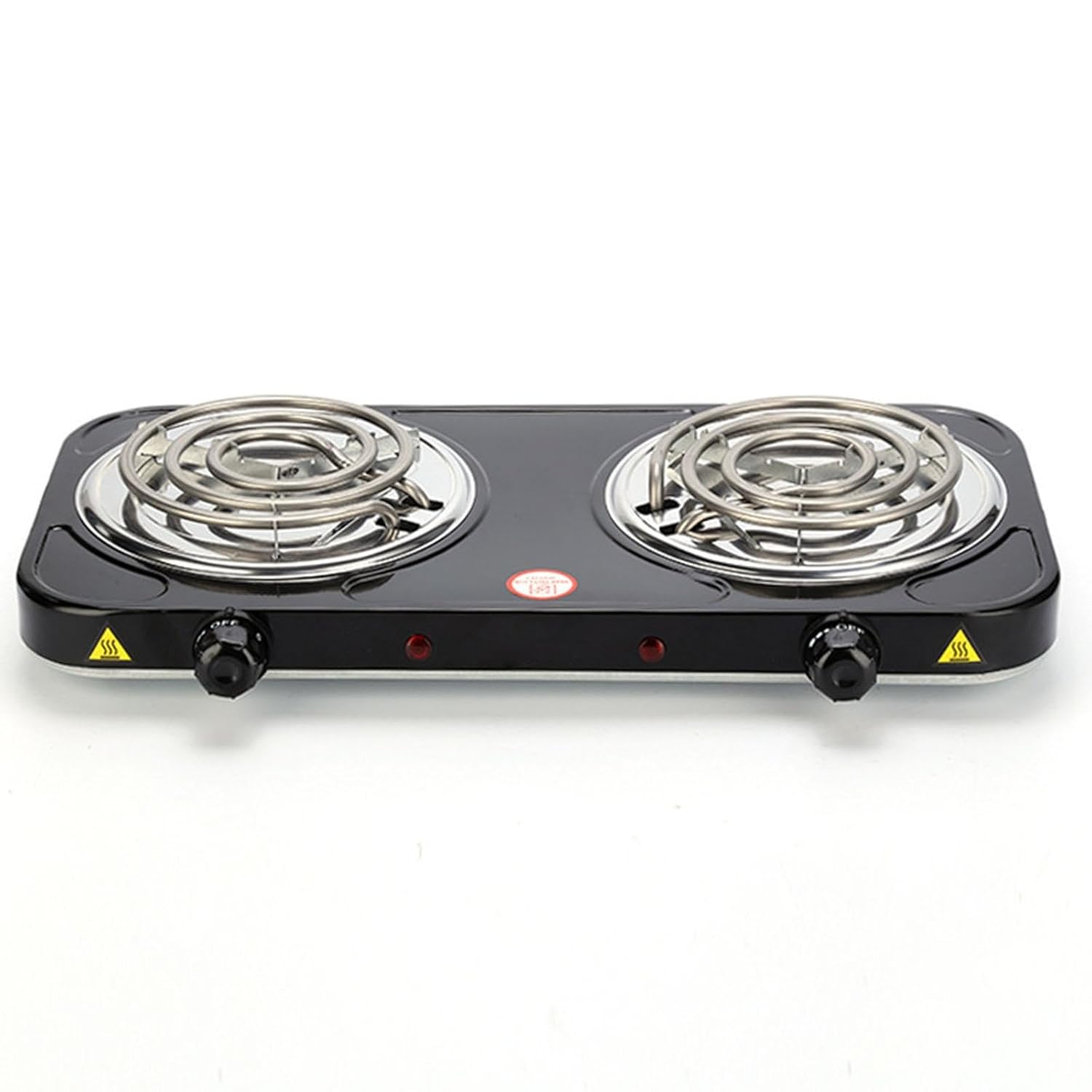 Portable Electric Coil Burner with Indicator Lights Practical Burner Cooktop Double 2000W Black