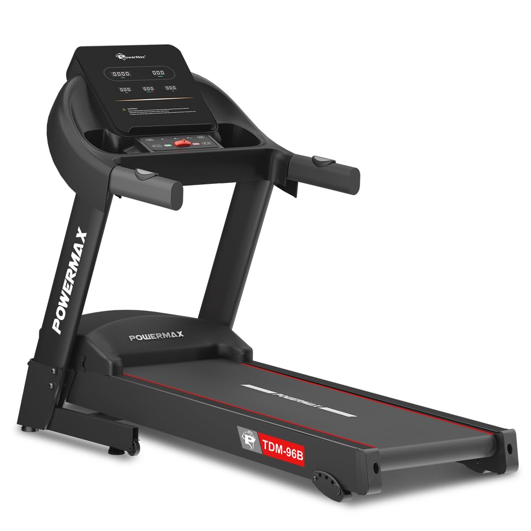 PowerMax Fitness TDM-96B 4HP DC Treadmill for Home | 110KG Max User Running Machine | 14km/hr Top Speed, 4-Level Manual