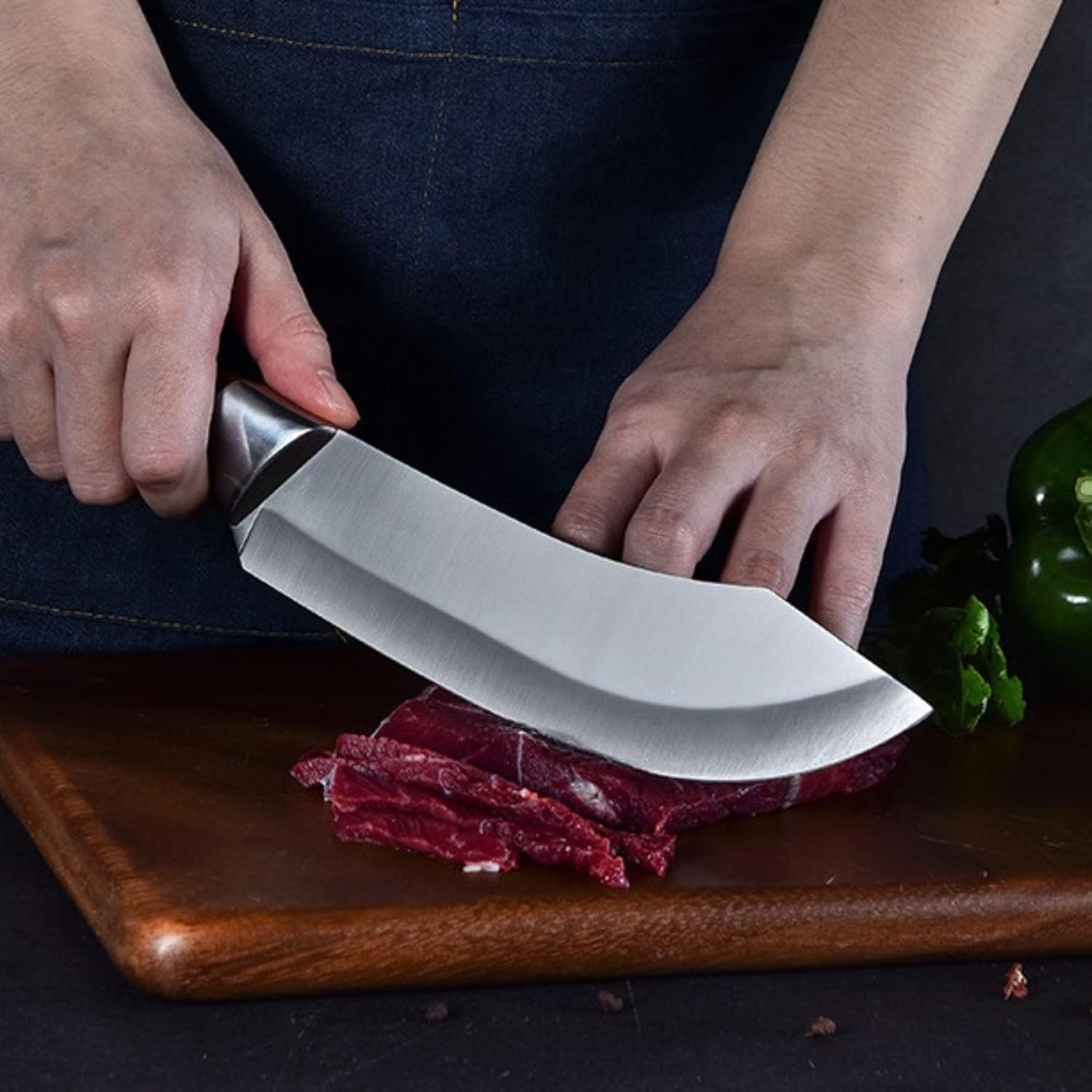 Premium Stainless Steel Chef Butcher Knife with Ergonomic Anti Slip Handle Sharp Curve Blade, Knife for Cutting, Slicing