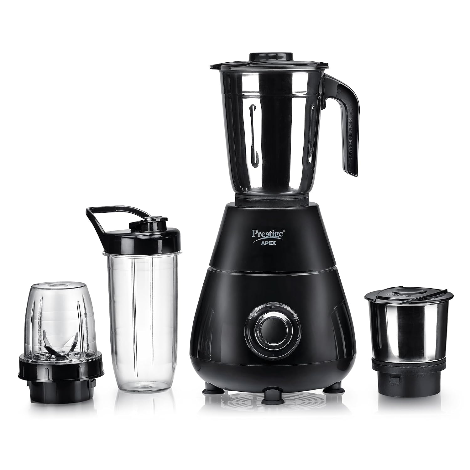 Prestige Apex Blendo 500 Watt Mixer Grinder with 4 Jars (2 Stainless Steel Jars + 2 Nutri Blend) | Super Efficient SS Bl