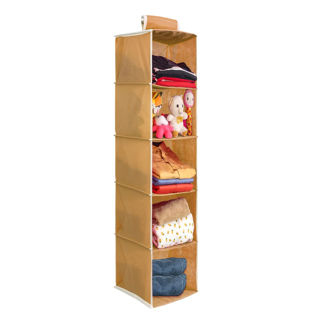PrettyKrafts 3-Shelf Hanging Wardrobe Organiser with Engineered Wood Base (Grey, Pack of 2)