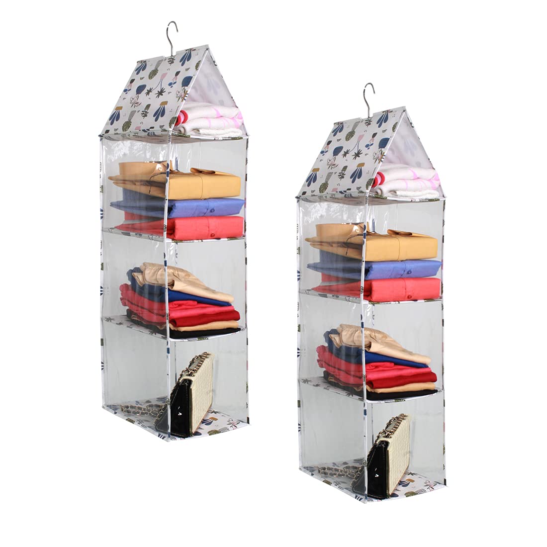 PrettyKrafts Hanging Rack 3 Blocks, Side Clear Storage Racks, Dormitory Closet for Students, Wardrobe Shelves, Hanging O