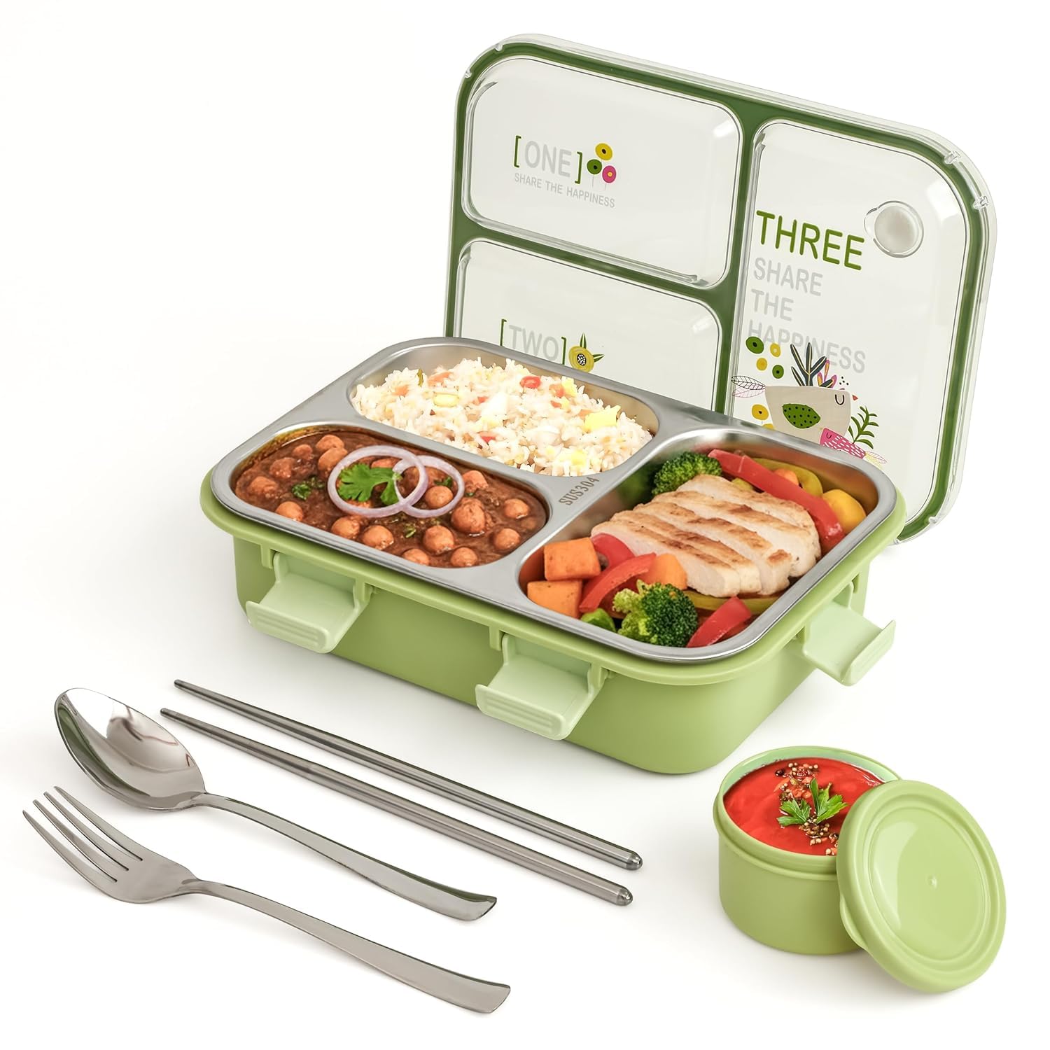 PRIME DEALS Lunch Box 3 Compartment Leak-Proof BPA Free Stainless Steel, Lunch Box for Kids, Lunch Box for School & Offi