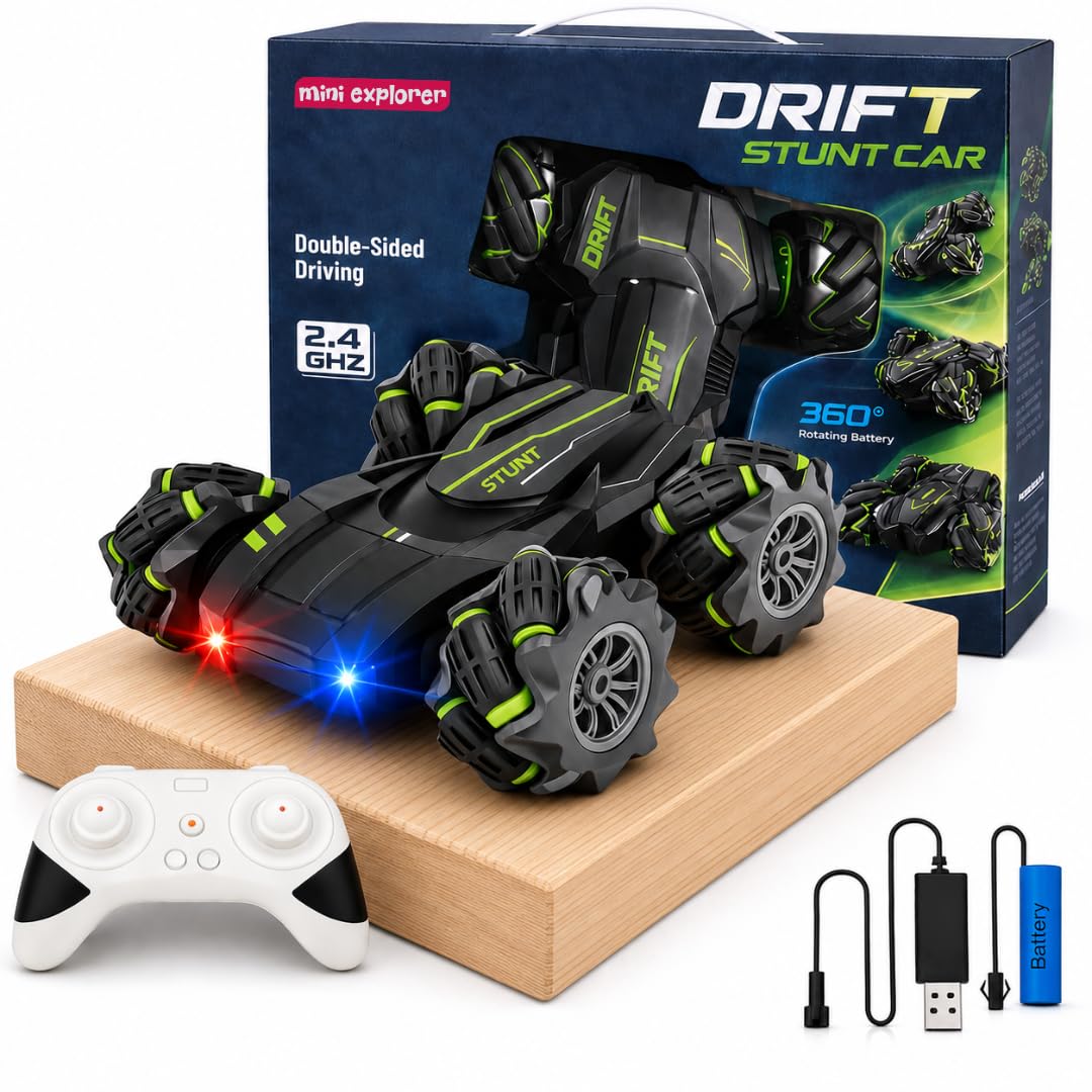 [Prime rewards: account specific] MiniExplorer Drift Stunt Car (Remote Control Car Toy) | 360° Rotation, Double Sided Dr