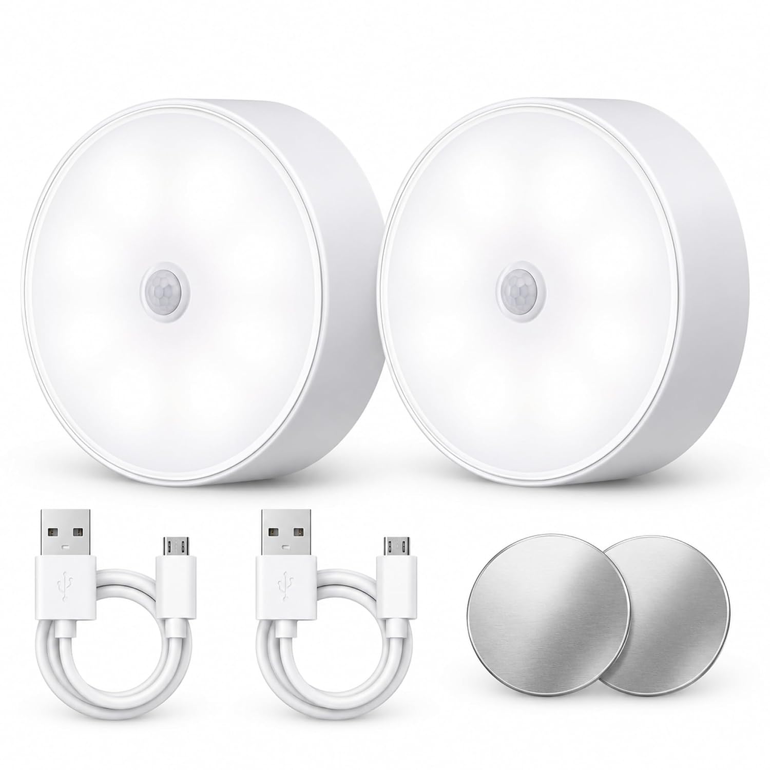 Priniyu Motion Sensor LED Puck Light Rechargeable Night Lamp Set of 2