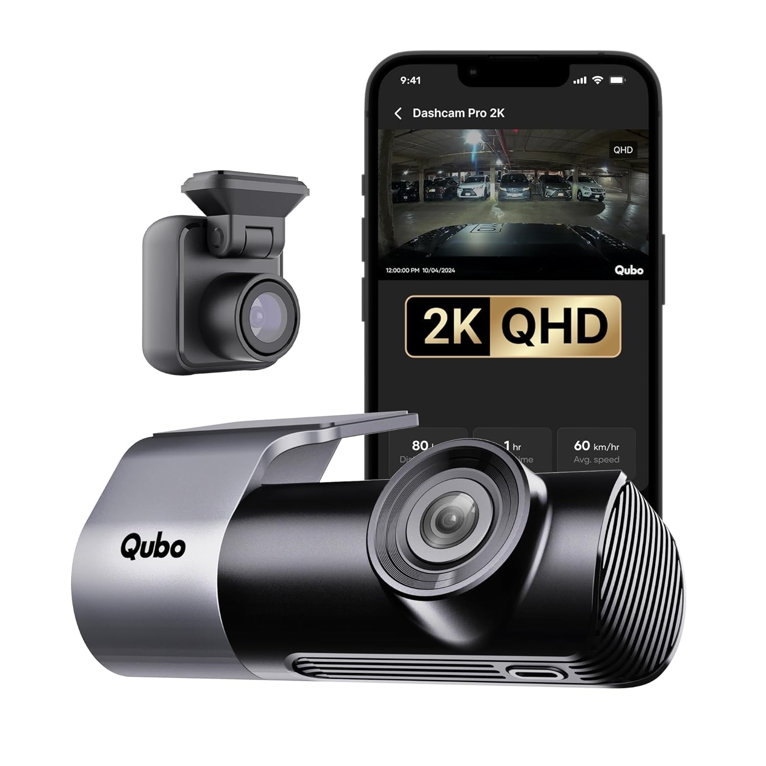 Qubo Car Dashcam [New Launch] Pro 2K Front + Rear by Hero Group | Dual Channel Dash Cam | Wide Angle View | G-Sensor