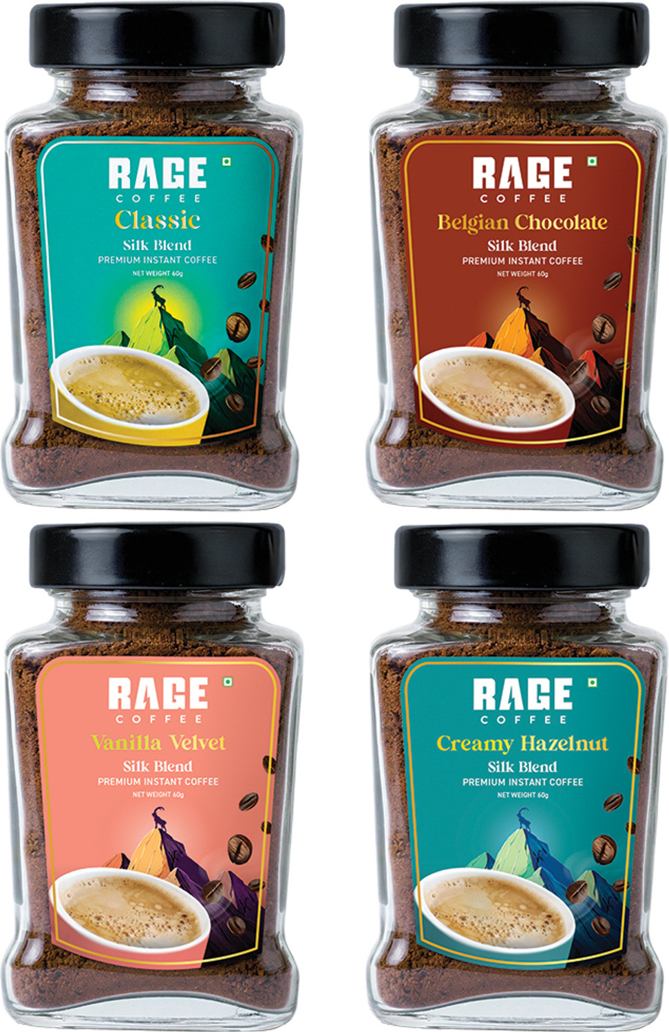 RAGE Silk Combo Instant Coffee (4 x 60 g, Assorted Flavoured)