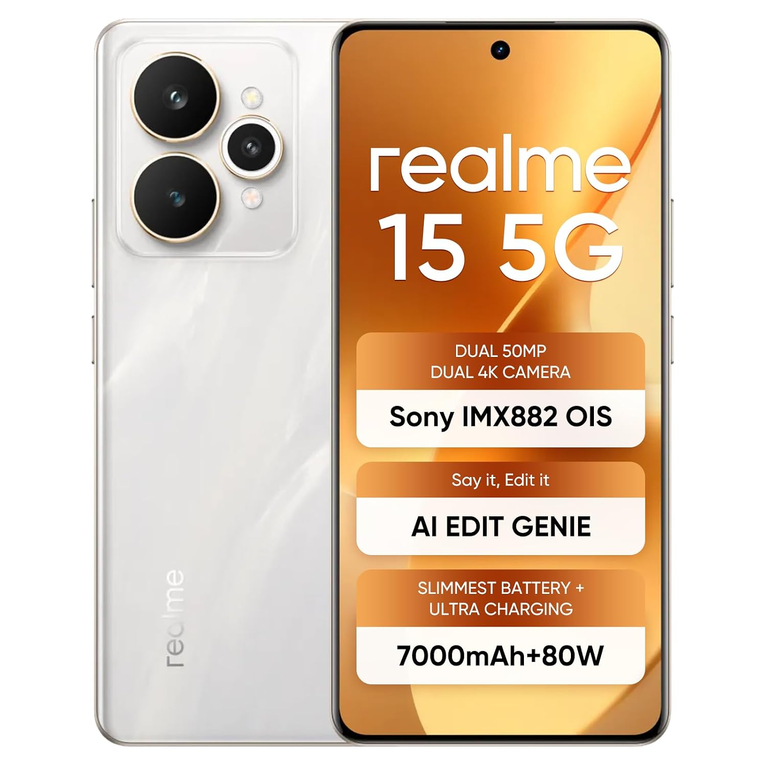 realme 15 5G, 8+256GB, Dimensity 7300+ 5G, 50MP 4K Camera, Curved Display, 6.8" 144Hz, Battery 7000mAh, IP69, Flowing Si