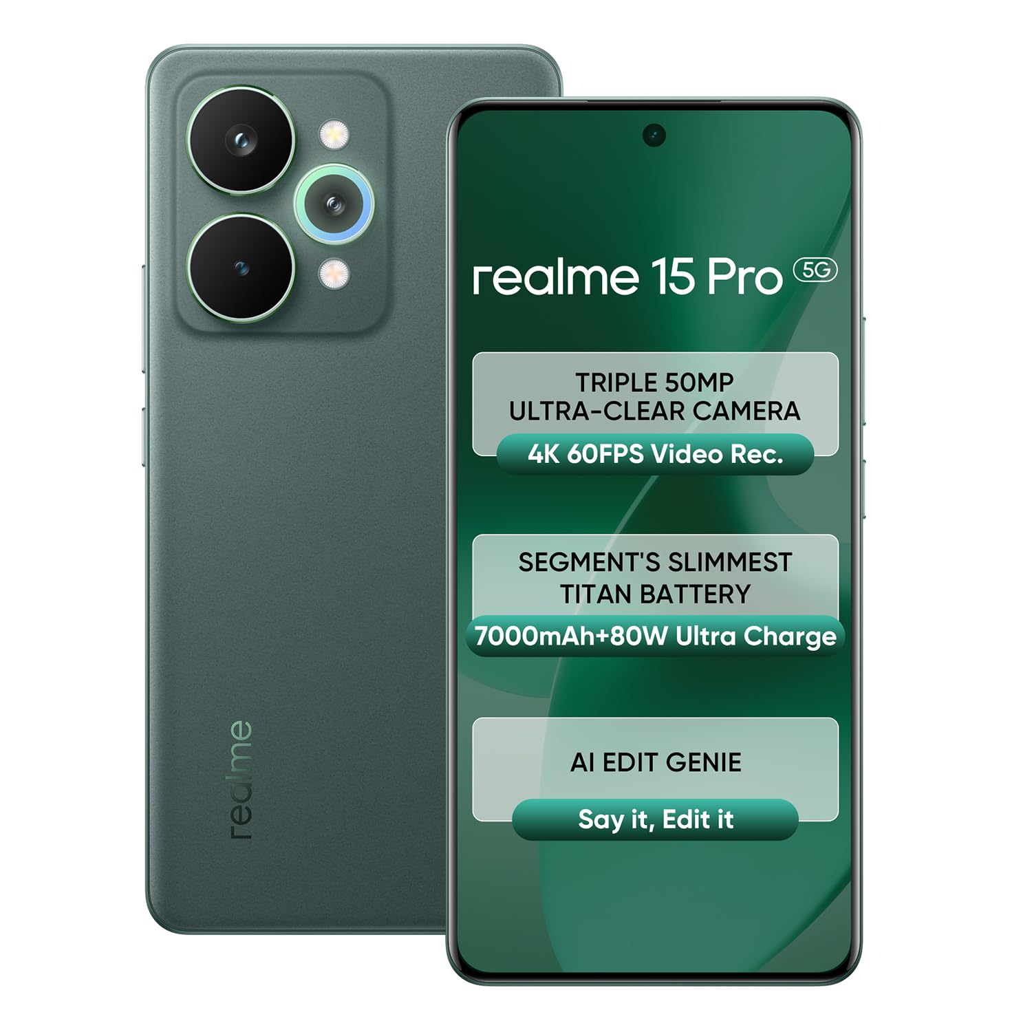 realme 15 Pro 5G Smartphone 12+256GB Green,4K 60FPS,144Hz HyperGlow 4D
