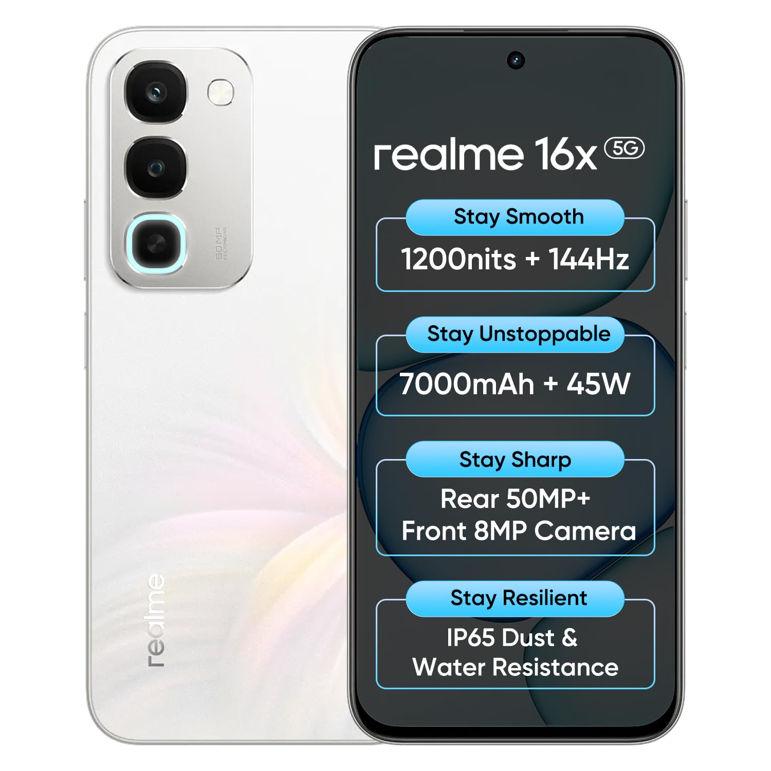 realme 16x 5G Smartphone 6+128GB White 7000mAh Battery