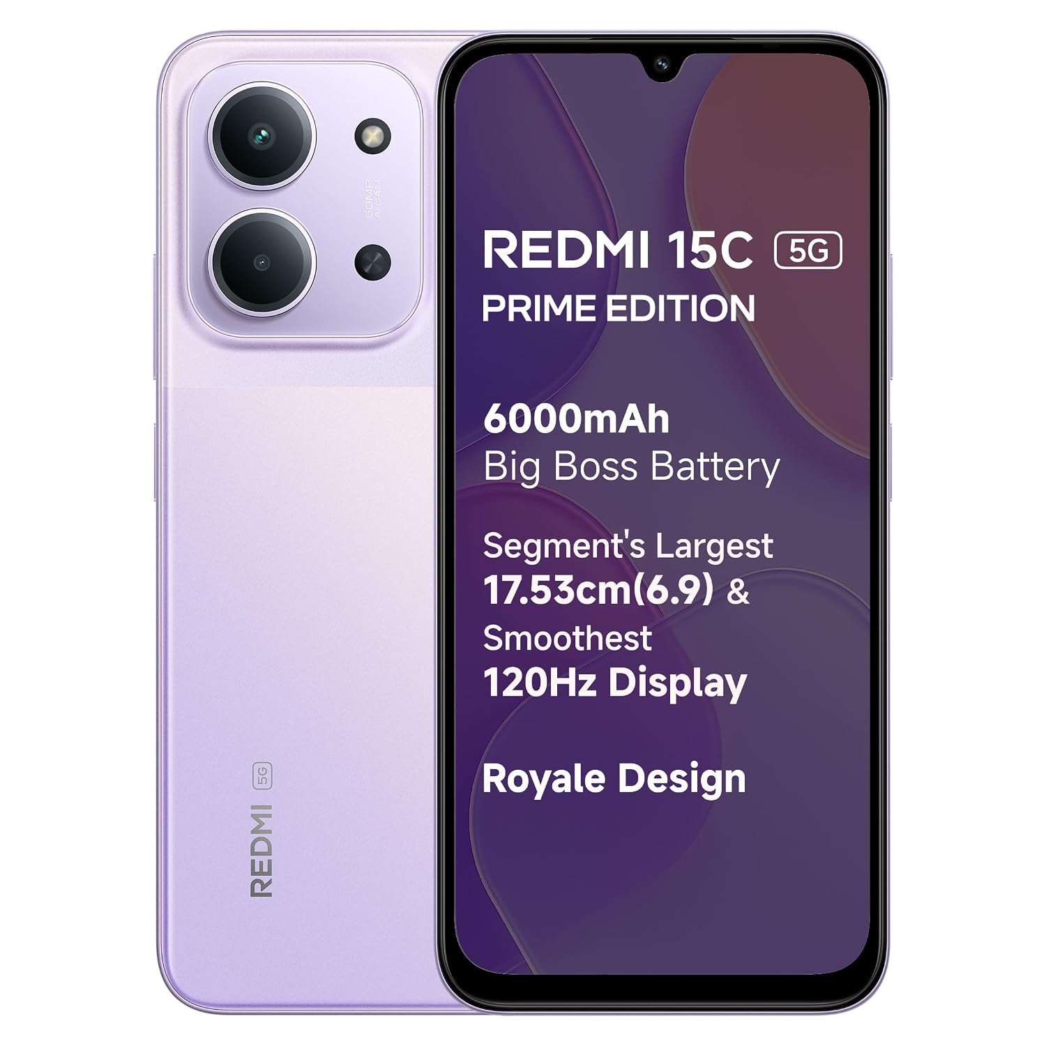 Redmi 15C 5G Prime Edition (Dusk Purple, 4GB + 128GB) | Massive 6000mAh Battery | Segment's Largest 17.53cm Display Up t