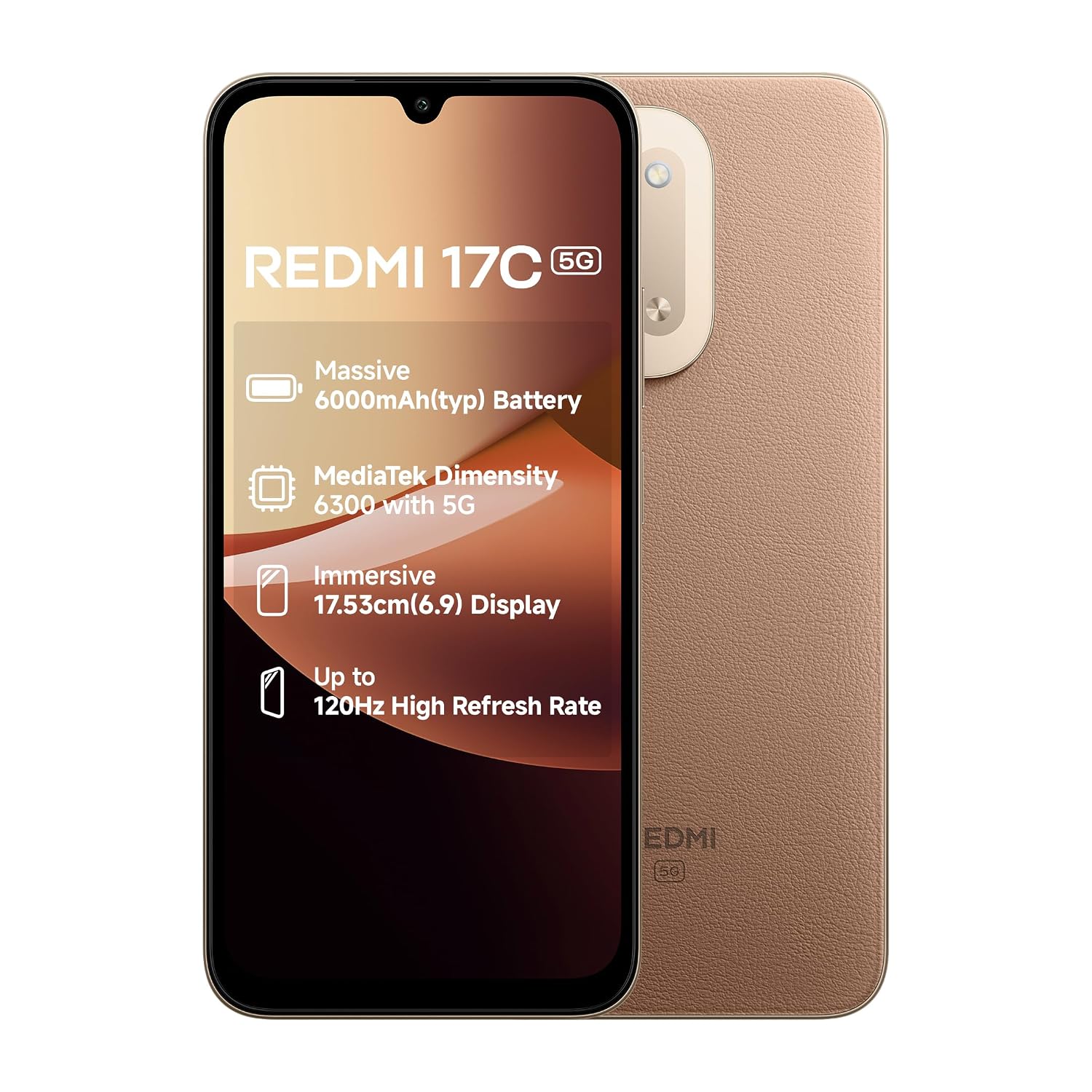 Redmi 17C 5G (4GB + 128GB) Coffee Brew | mAhssive 6000mAh Battery | 33W Fast Charging | MediaTek Dimensity 6300 | 17.53c