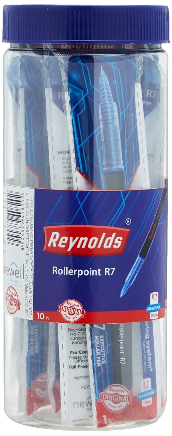 Reynolds R7 8 BLUE 2 BLACK RollerBall Pens| Roller PEN WITH COMFORTABLE GRIP