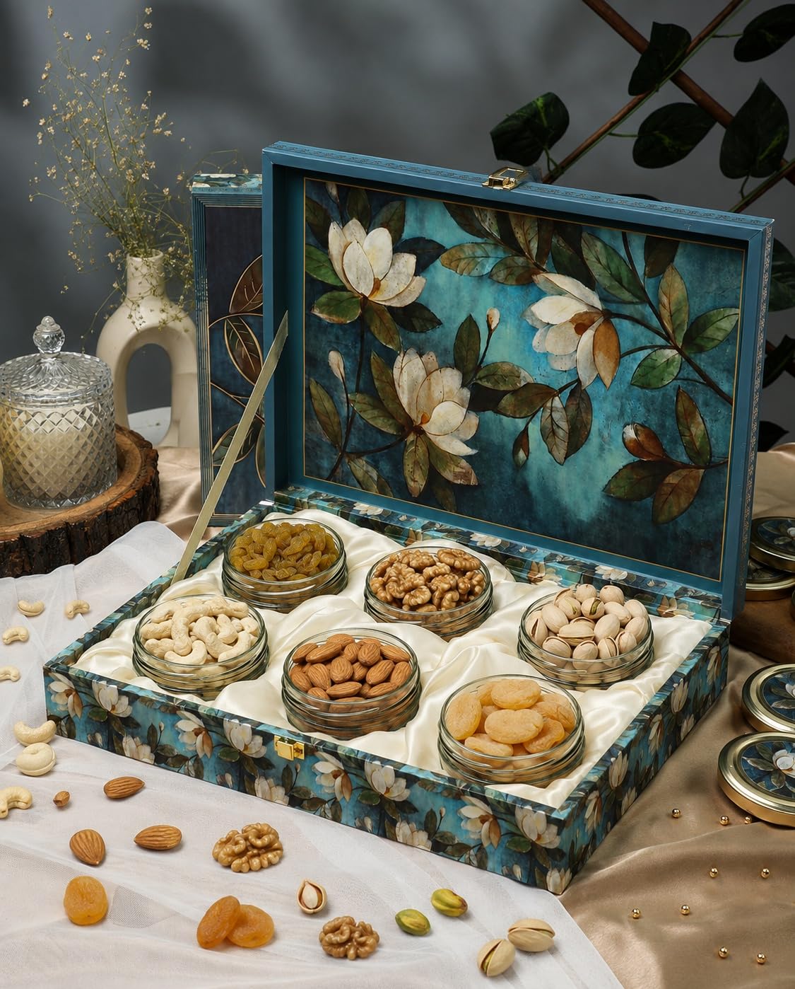 Riwaz Luxury Flower Dry Fruit Gift Box for Diwali, Corporate, Wedding & Festive Gifting | Elegant Hamper with Almonds, C