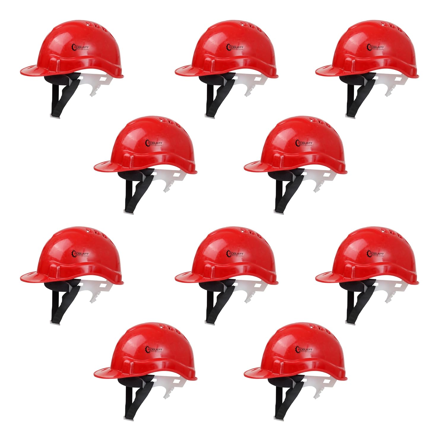 Robustt Safety Helmet - Red (Pack of 10) | Adjustable Headband | Heavy Duty Material | As Per ISI Safety Standard | Non