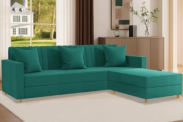 Rosebell 3 + 1 Wooden 4 Seater L Shape Velvet Sofa Set