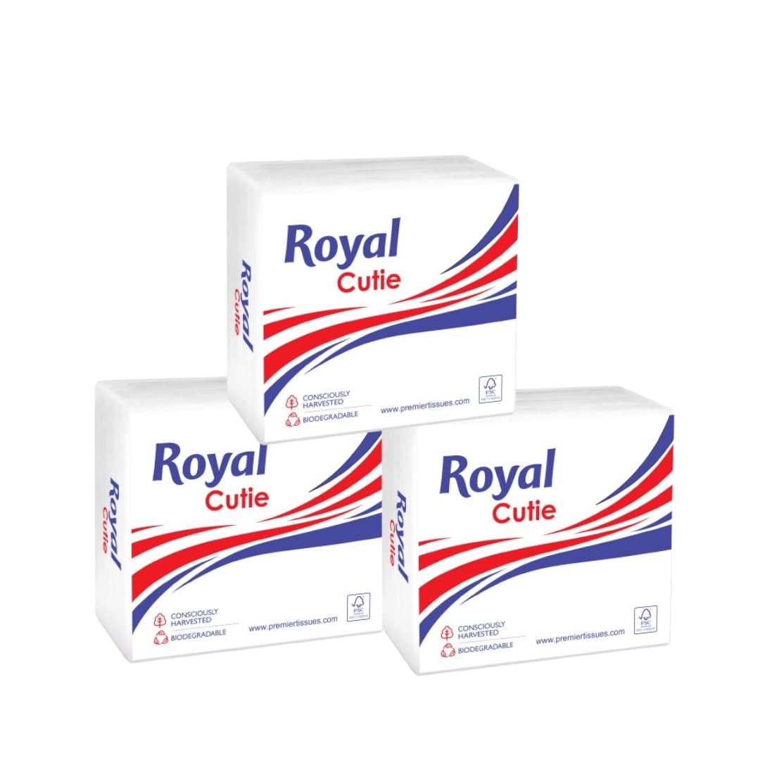 Royal Cutie 1-Ply Tissue Paper Napkins |Pack of 3 (90 Pulls Per Pack, 270 Sheets)