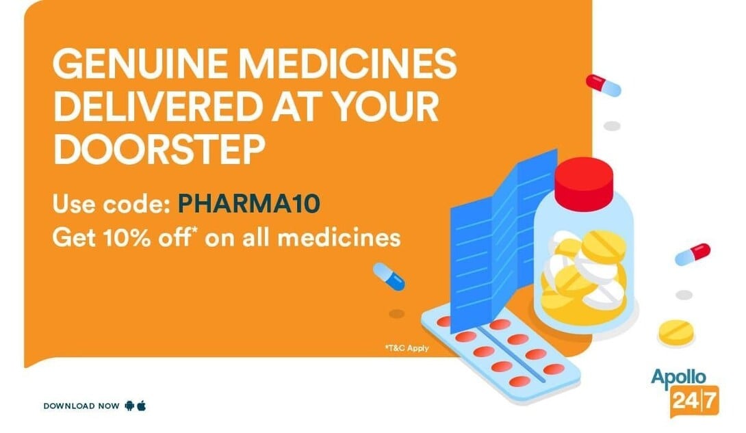Rs250 off on mov 1250 on Apollo pharmacy