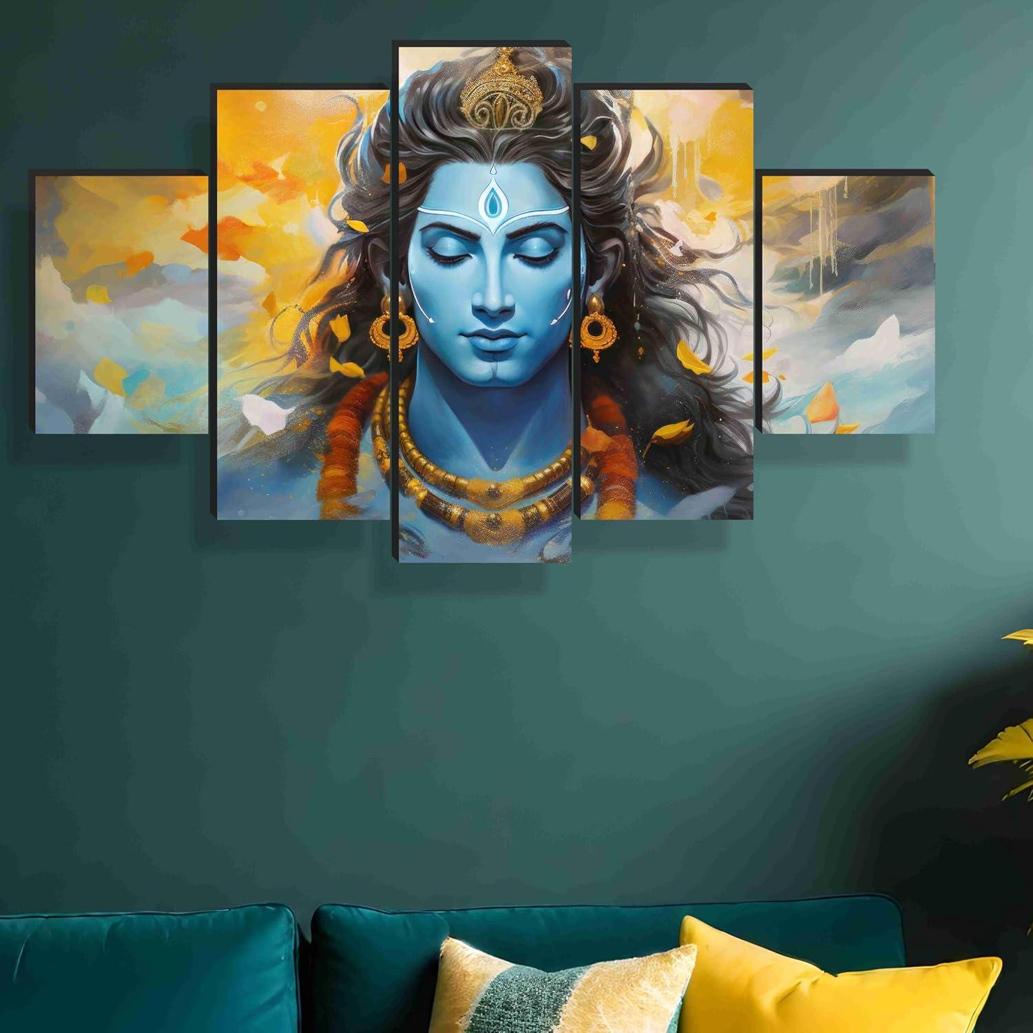 SAF Lord Shiva 3D Modern Art Wall Decoration Panels - Set of 5 (76.2 cm x 45 cm)