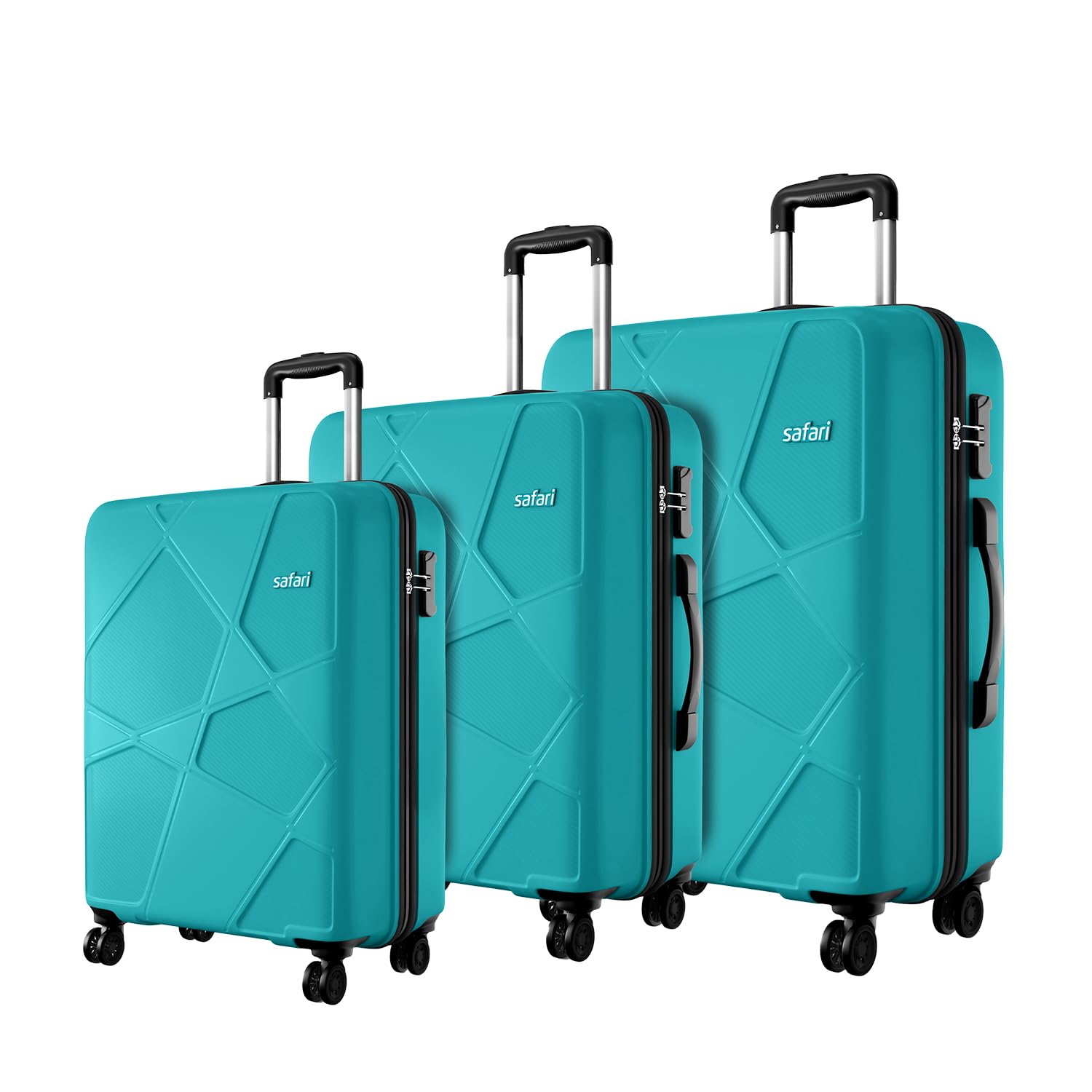 Safari Pentagon Pro 8 Wheels Set of 3 (Cabin + Medium + Large) Trolley Bags, Hard Case Polypropylene, 360&ordm; Wheeling Lugg