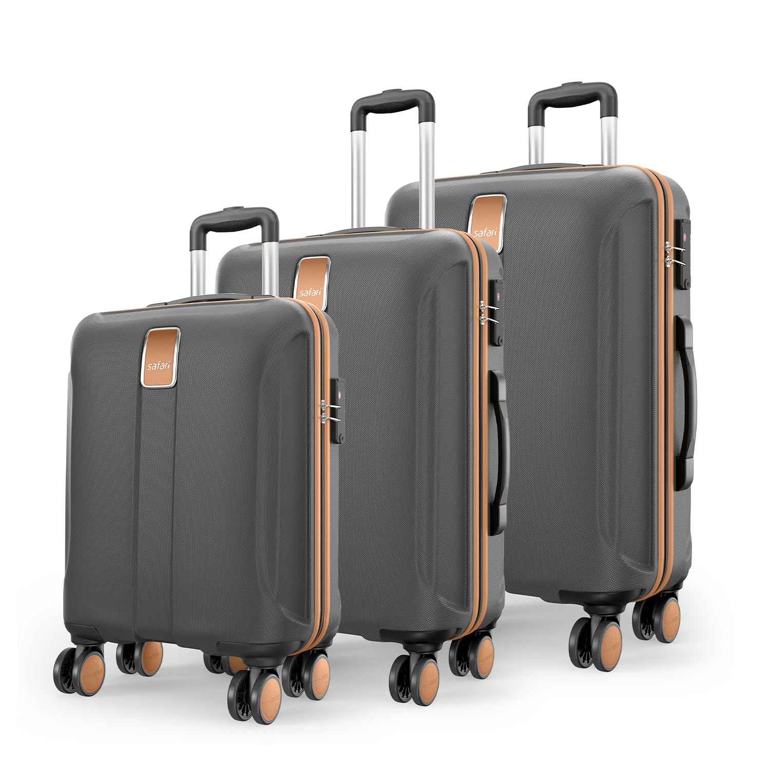 Safari Thorium Royale 8 Wheels Spinner Set of 3 Trolley Bags Hard Case Polycarbonate Luggage,TSA Lock,Wet Pouch Organize