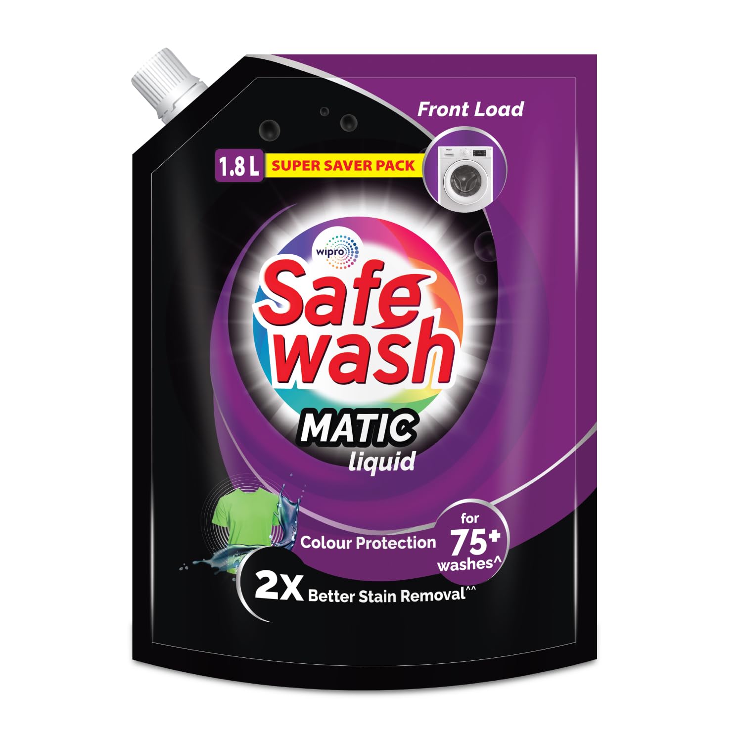 Safewash Front Load Matic Premium Liquid Detergent 1.8L Refill Pouch with Colour-Protect Technology | 2x Stain Removal