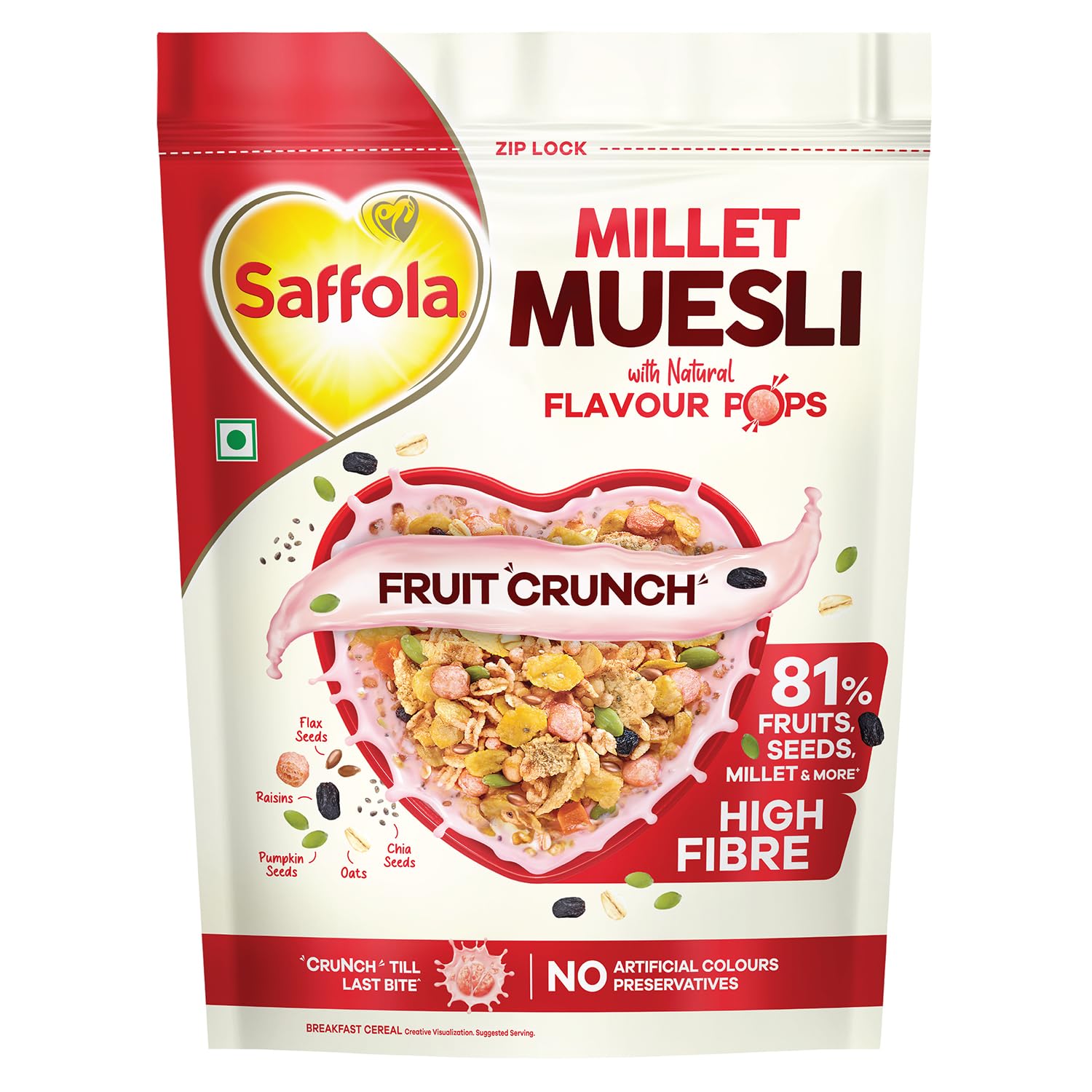 Saffola Millet Muesli with Crunchy Flavour Pops & High Fibre | 650g [Apply 41% Coupon]