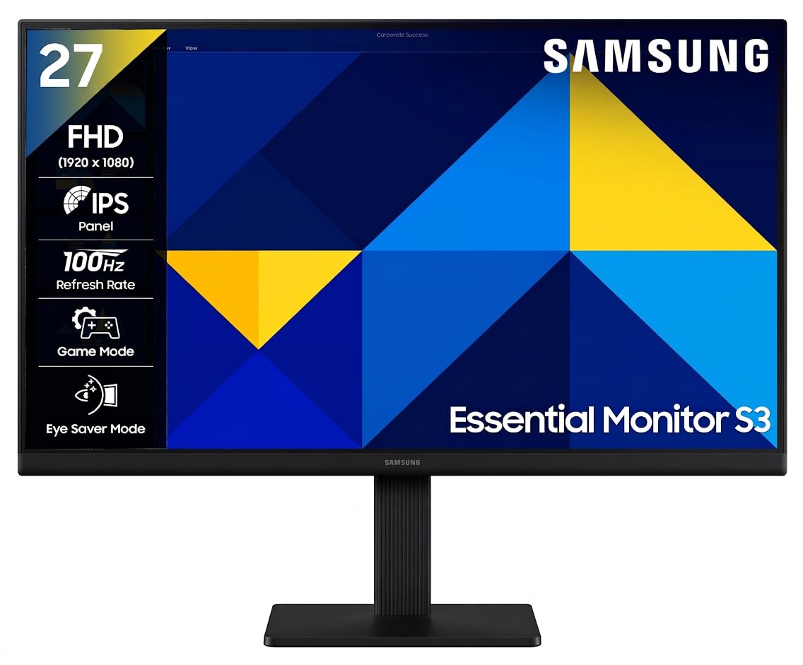 Samsung 27" (68.6 cm) S3 Flat Monitor|Super Slim Borderless Design|IPS Panel
