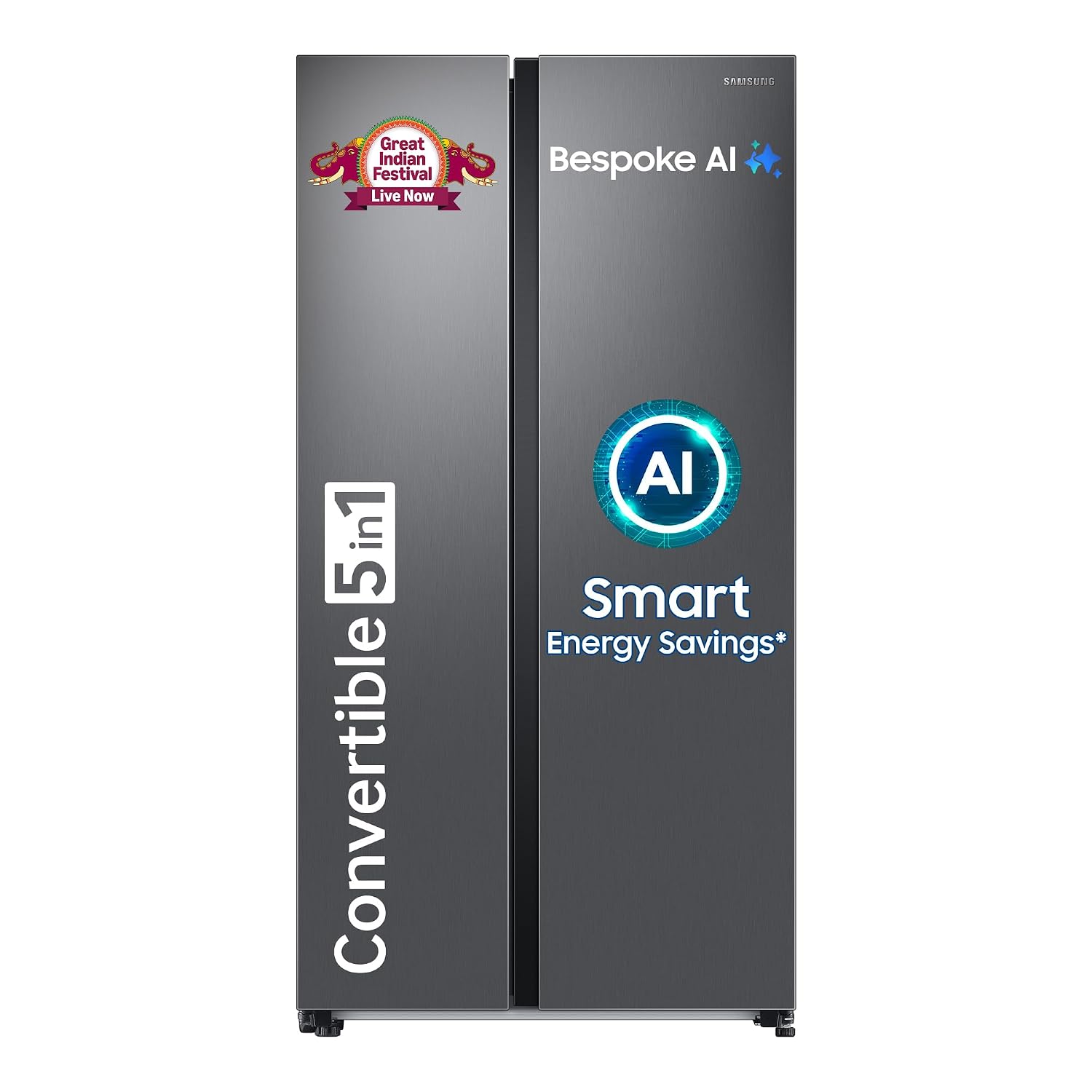 Samsung 653 L, 3 Star, Frost Free, Double Door, Convertible 5-in-1 Digital Inverter, Side By Side +5000Rs Off Coupon