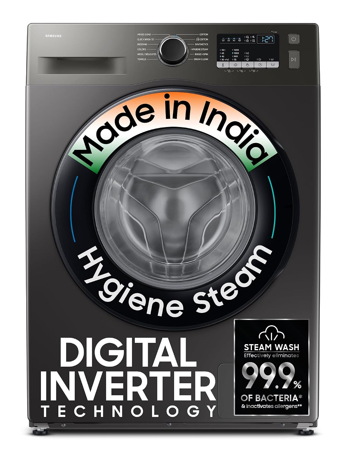 Samsung 7 kg, 5 Star, Hygiene Steam, Quick Wash, Digital Inverter Motor, Fully-Automatic Front Load Washing Machine (WW7