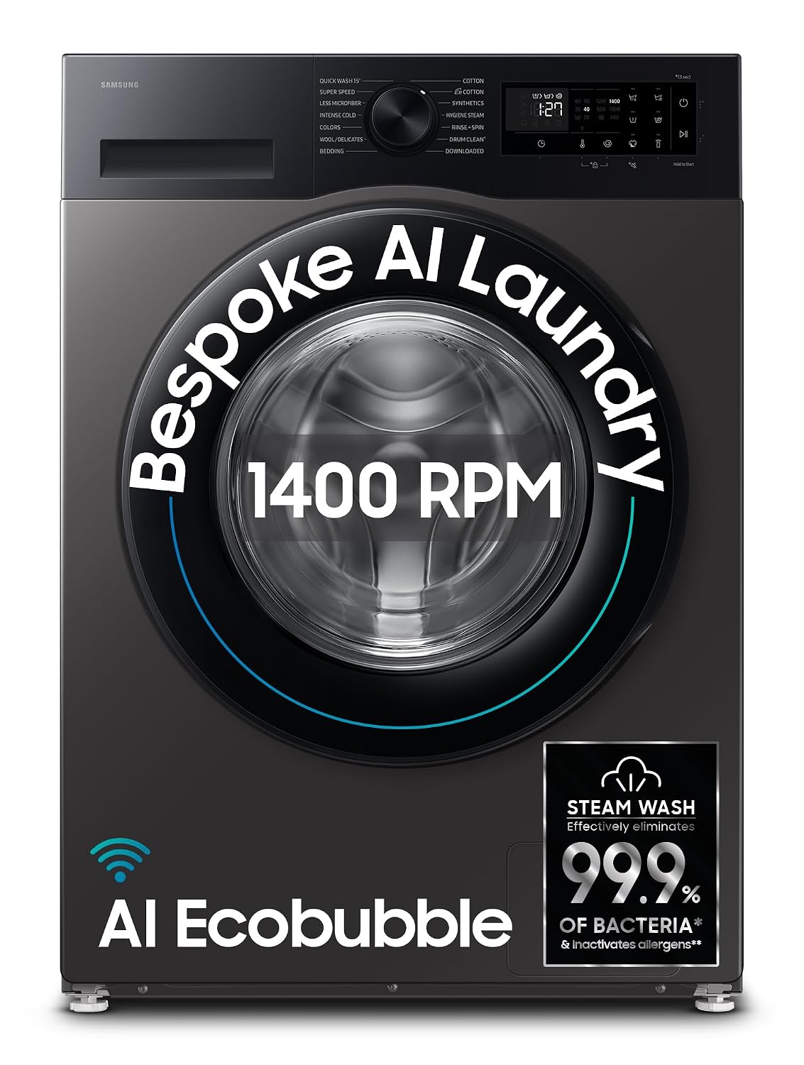 Samsung 9 kg, 5 star, AI EcoBubble, Super Speed, Wi-Fi, Fully-Automatic Front Load Washing Machine (WW90DG5U24AXTL, Inox