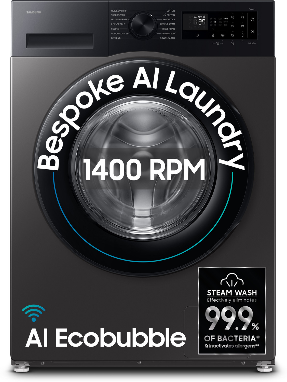 Samsung 9 kg 5 Star, AI Ecobubble, Super Speed, Wi-Fi, Hygiene Steam, Digital Inverter Motor Fully Automatic Front Load