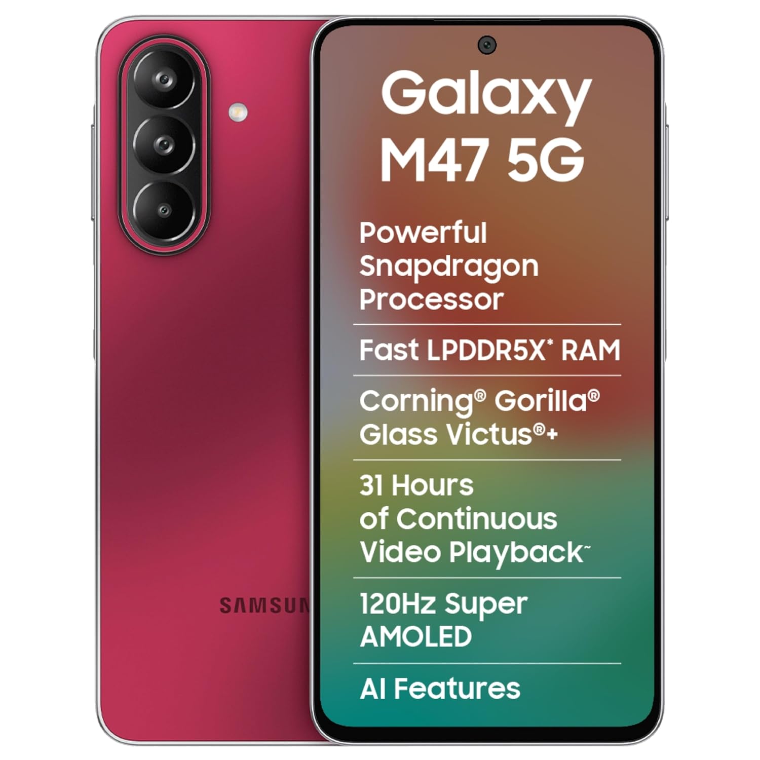 Samsung Galaxy M47 5G Mobile (Rogue Red, 6GB RAM, 128GB Storage, 6000mAh Battery)
